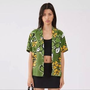 NWT Urban Outfitters Linen Blend Floral Button Down